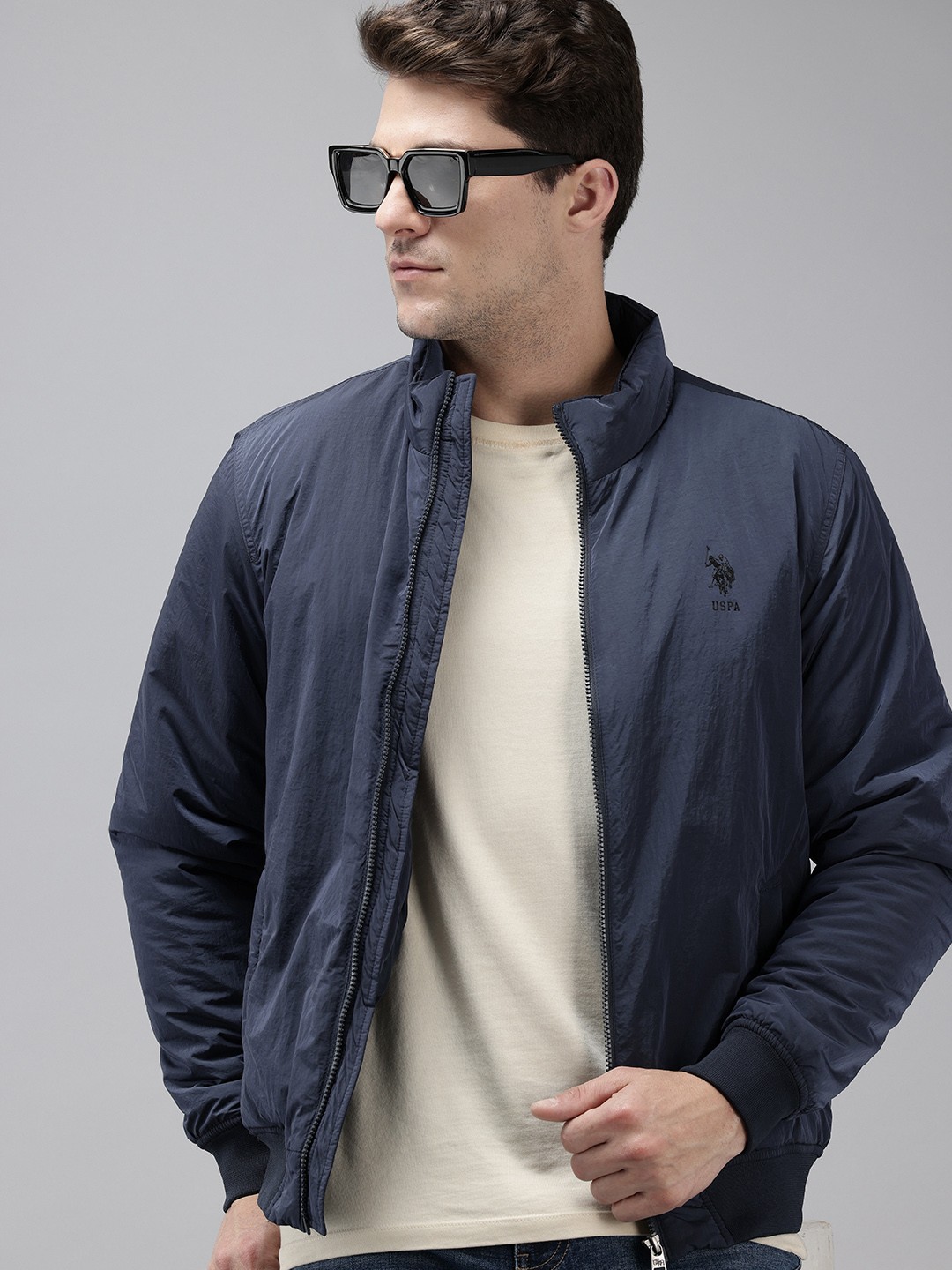 

U.S. Polo Assn. Denim Co. Mock Collar Bomber Jacket, Navy blue
