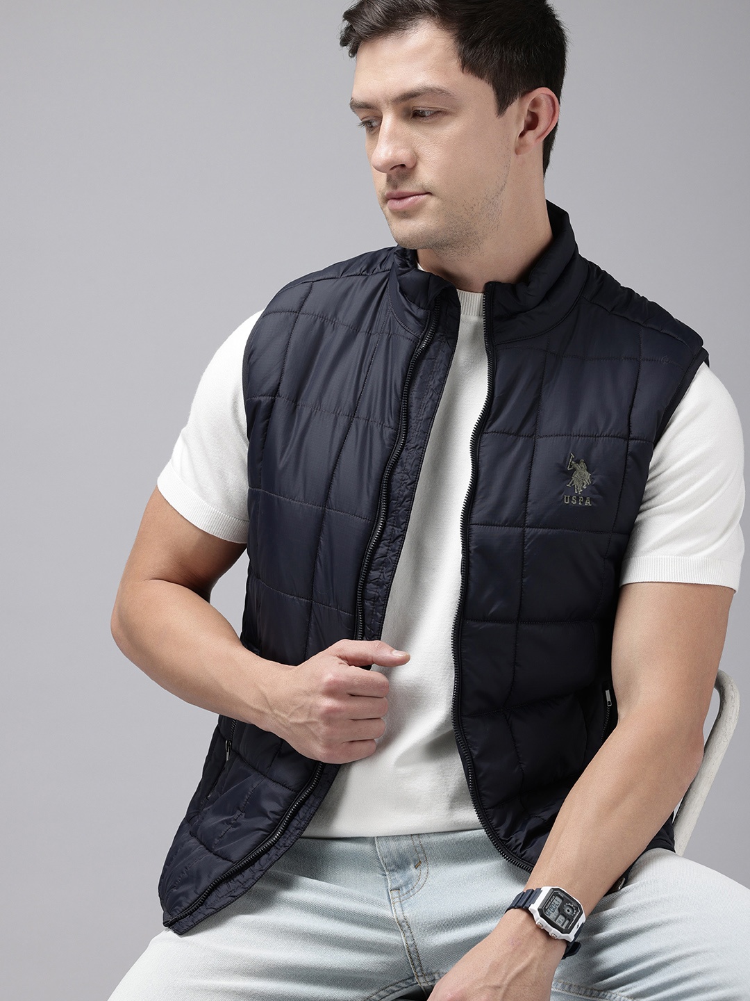 

U.S. Polo Assn. Denim Co. Mock Collar Sleeveless Quilted Jacket, Navy blue