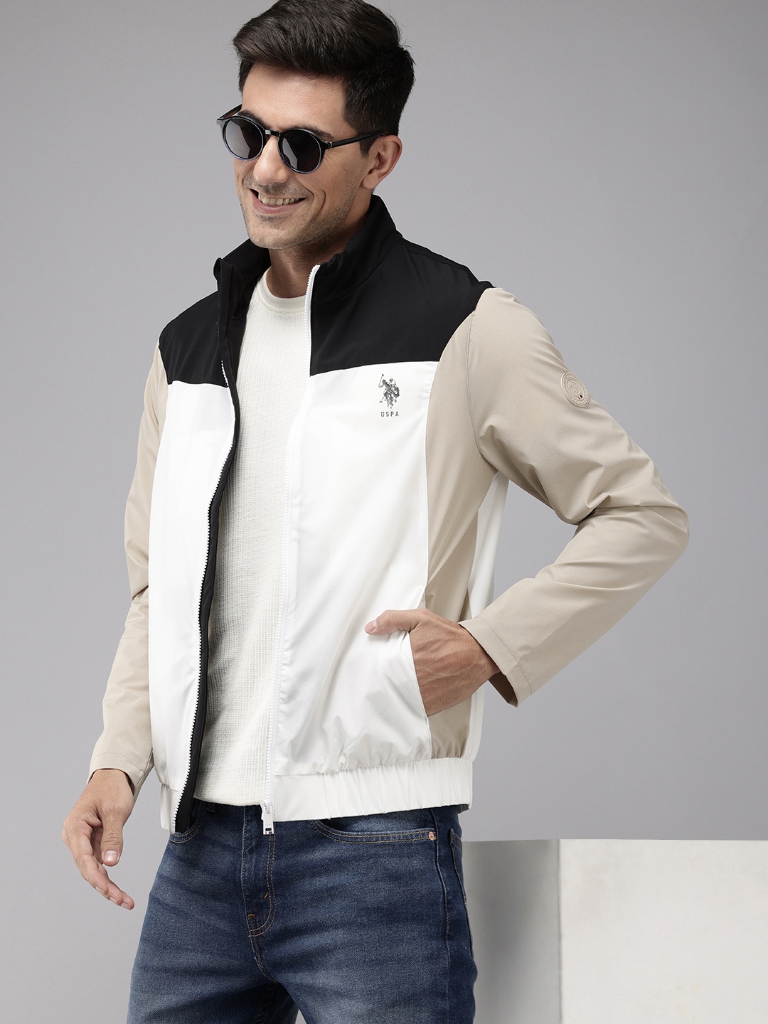 

U.S. Polo Assn. Colourblocked Bomber Jacket, White