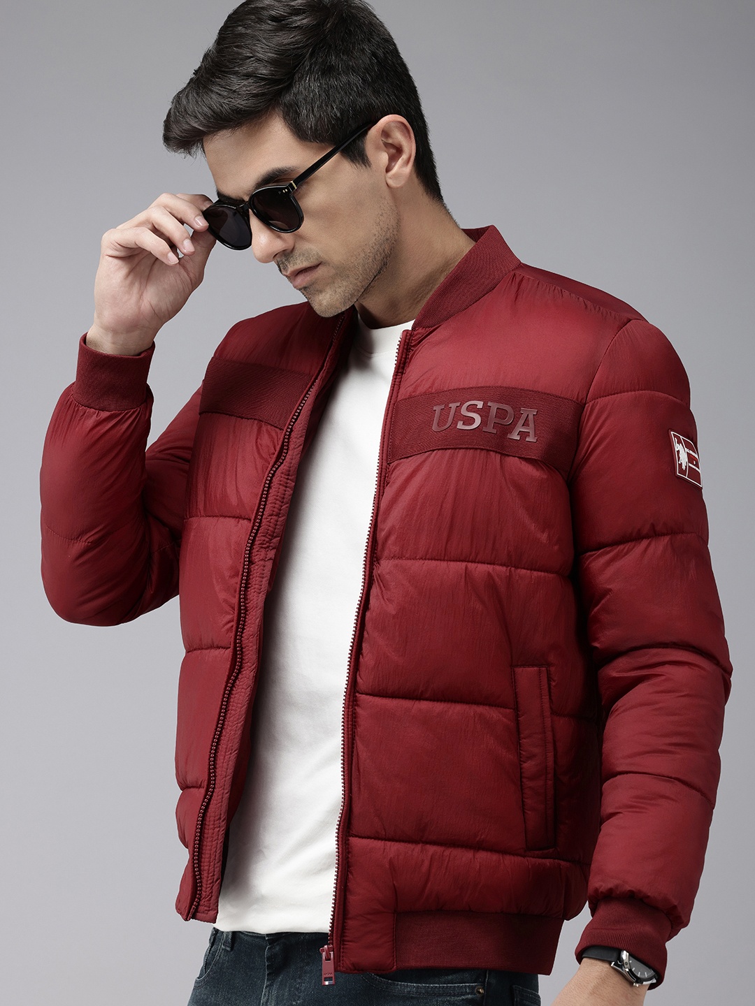 

U.S. Polo Assn. Mandarin Collar Padded Bomber Jacket, Maroon