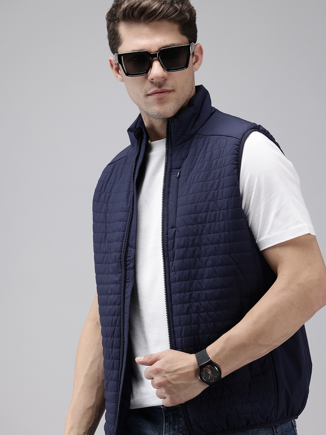 

U.S. Polo Assn. Mock Collar Sleeveless Padded Jacket, Navy blue