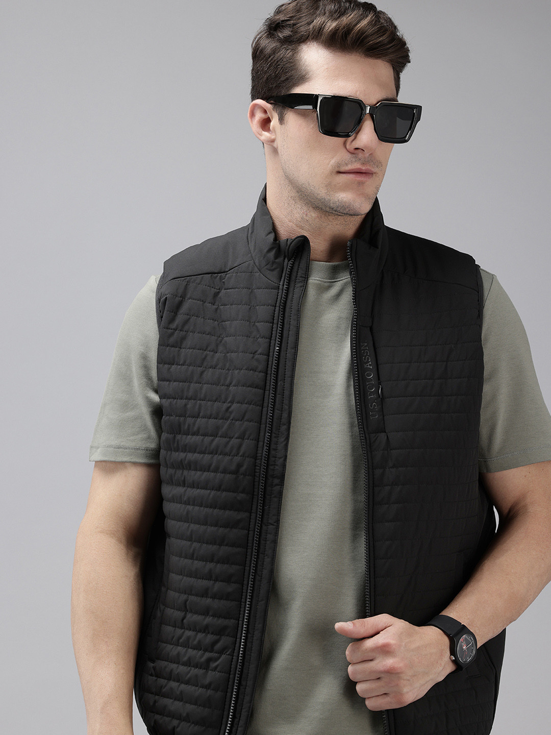 

U.S. Polo Assn. Mock Collar Sleeveless Padded Jacket, Black