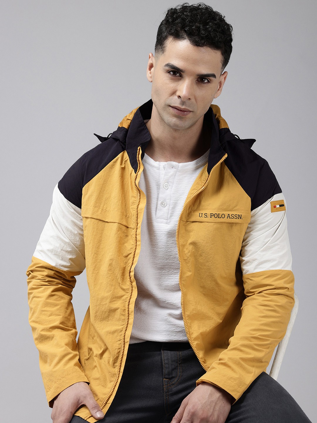 

U.S. Polo Assn. Colourblocked Hooded Tailored Jacket, Navy blue