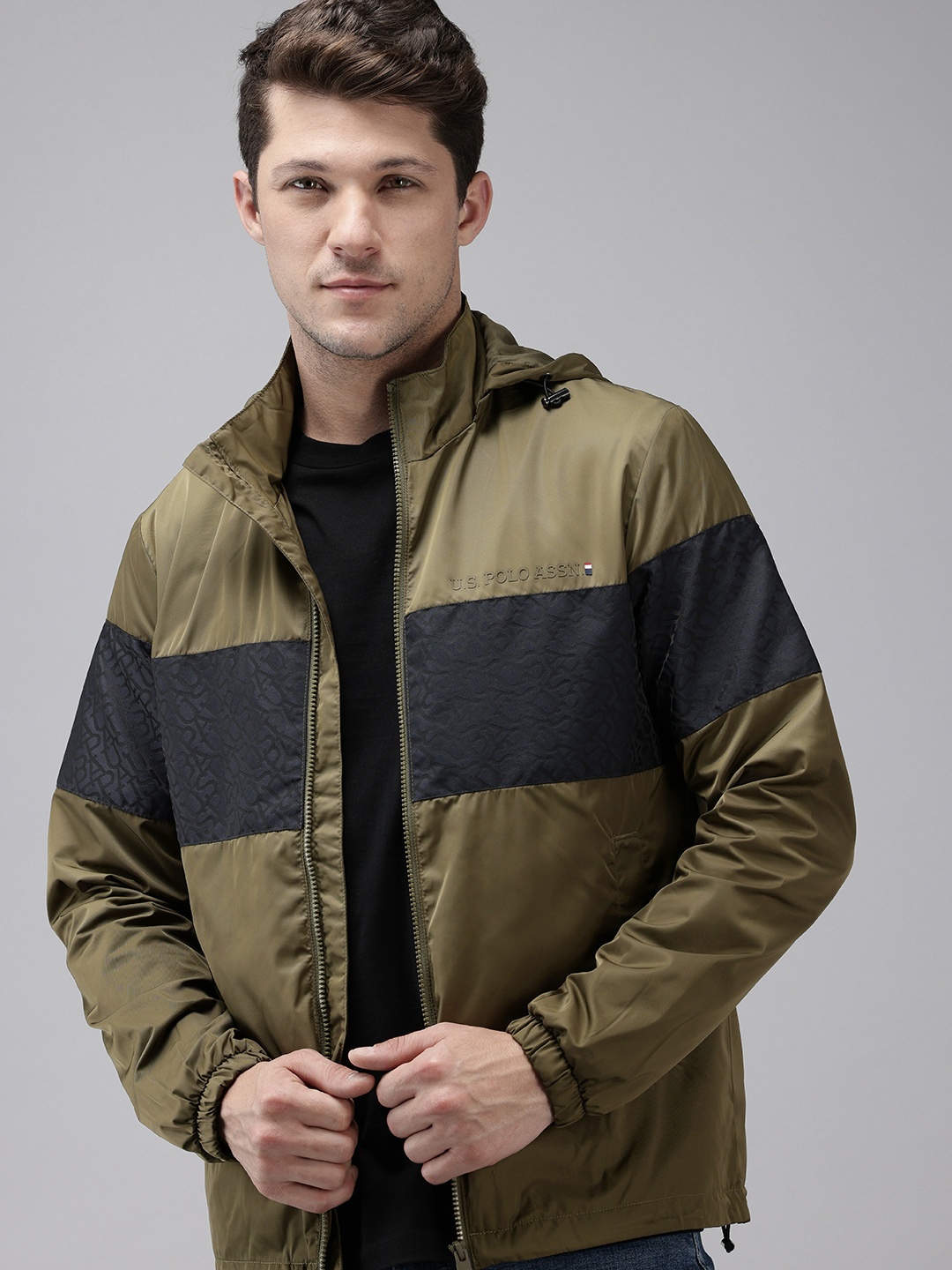 

U.S. Polo Assn. Colourblocked Hooded Tailored Jacket, Olive