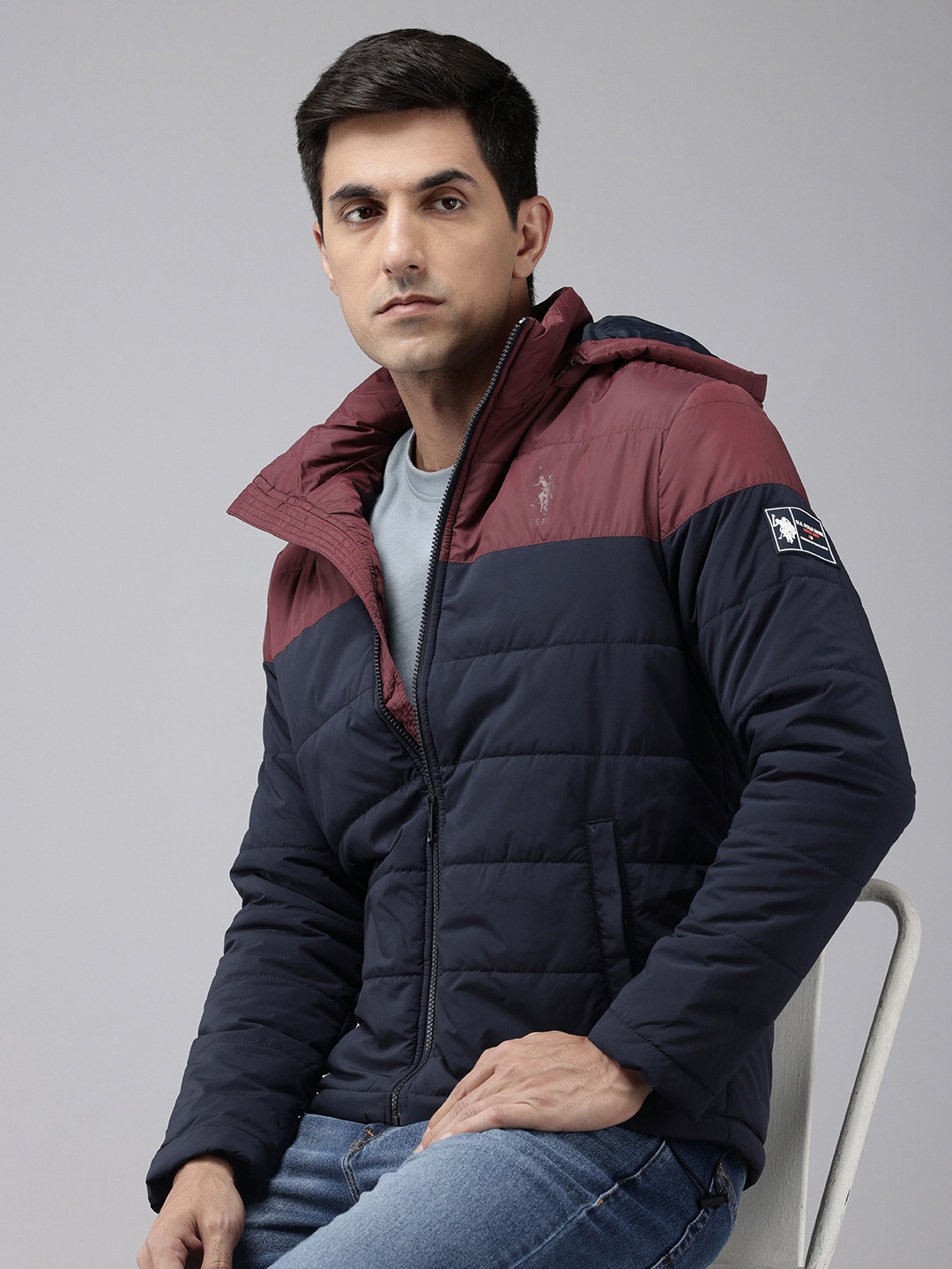 

U.S. Polo Assn. Colourblocked Hooded Padded Jacket, Navy blue