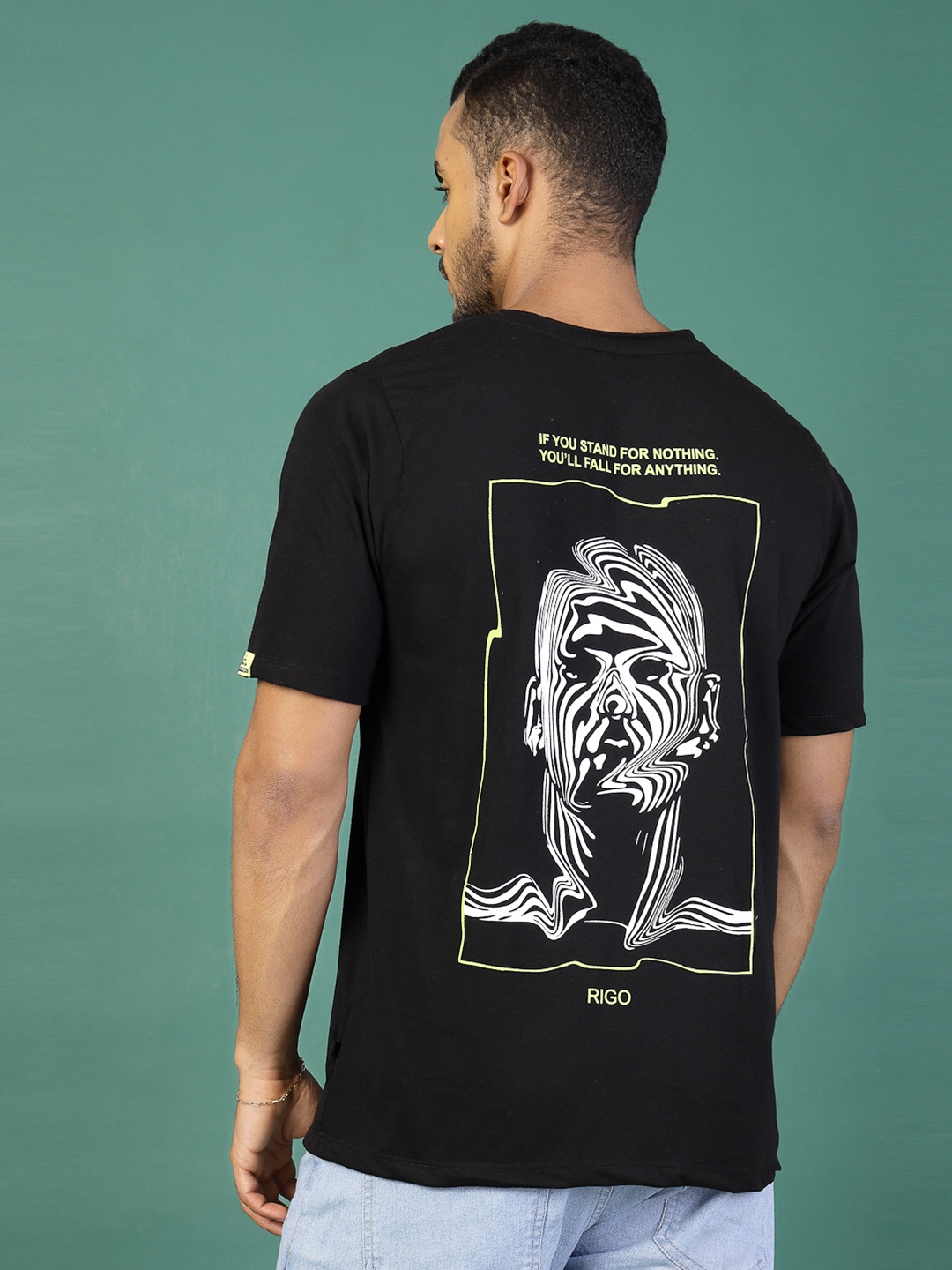 Rigo Graphic Printed Round Neck Oversized T-shirt, Black