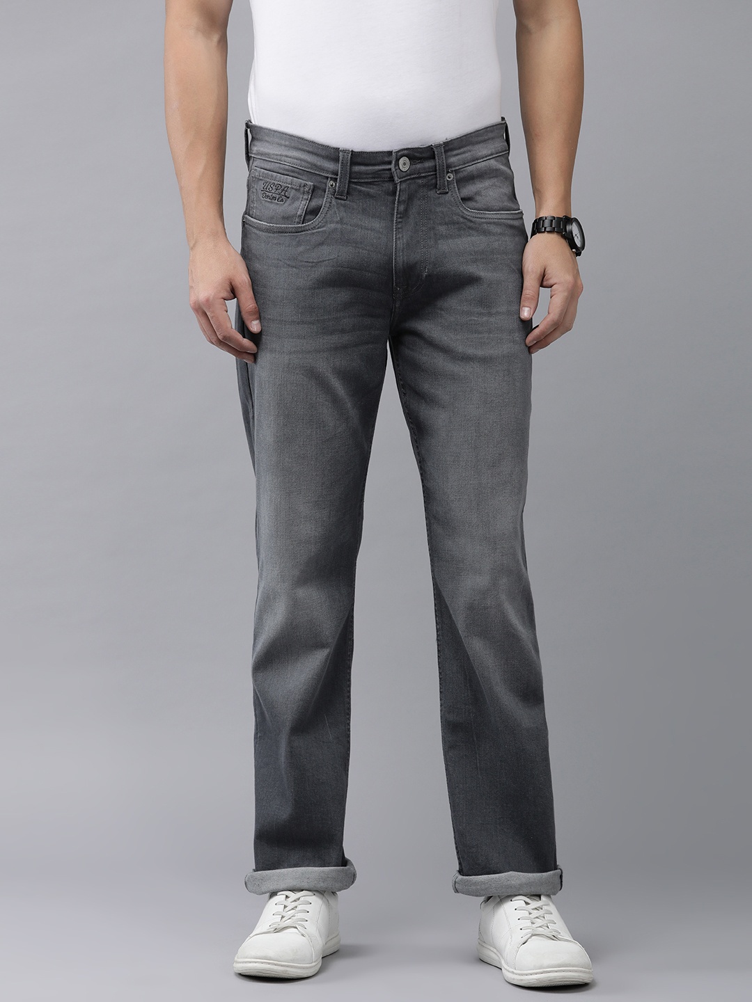 

U.S. Polo Assn. Denim Co. Men Harold Slim Straight Light Fade Stretchable Jeans, Grey