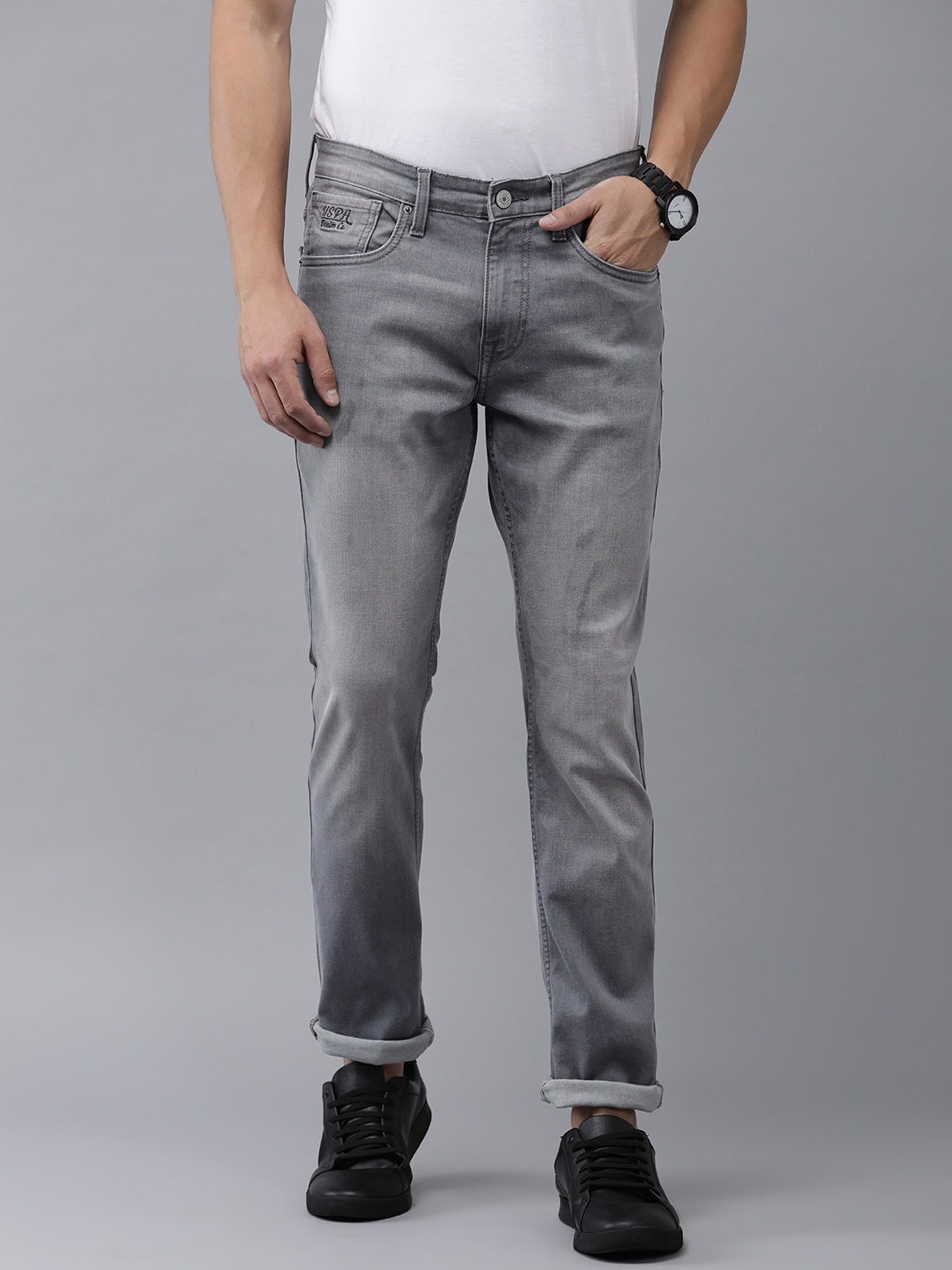 U.S. Polo Assn. Denim Co. Men Brandon Slim Tapered Fit Stretchable Jeans, Grey