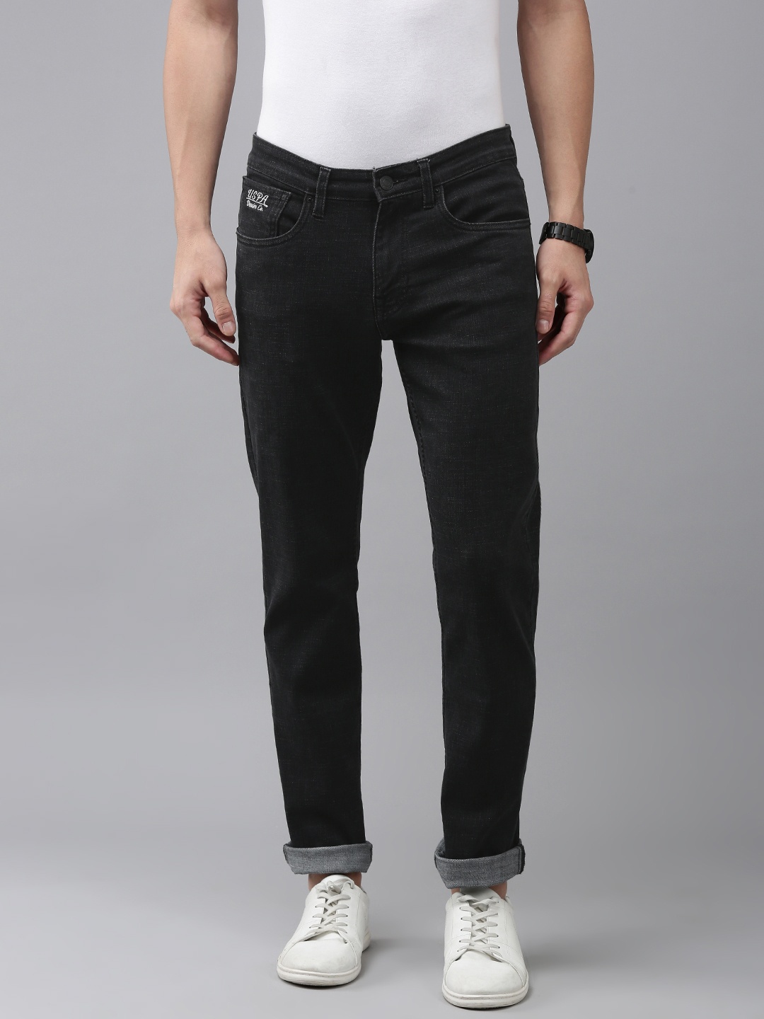 U.S. Polo Assn. Denim Co. Men Brandon Slim Tapered Fit Stretchable Jeans, Black