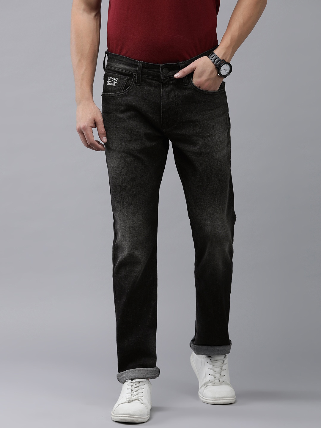 

U.S. Polo Assn. Denim Co. Men Brandon Slim Tapered Fit Light Fade Stretchable Jeans, Black