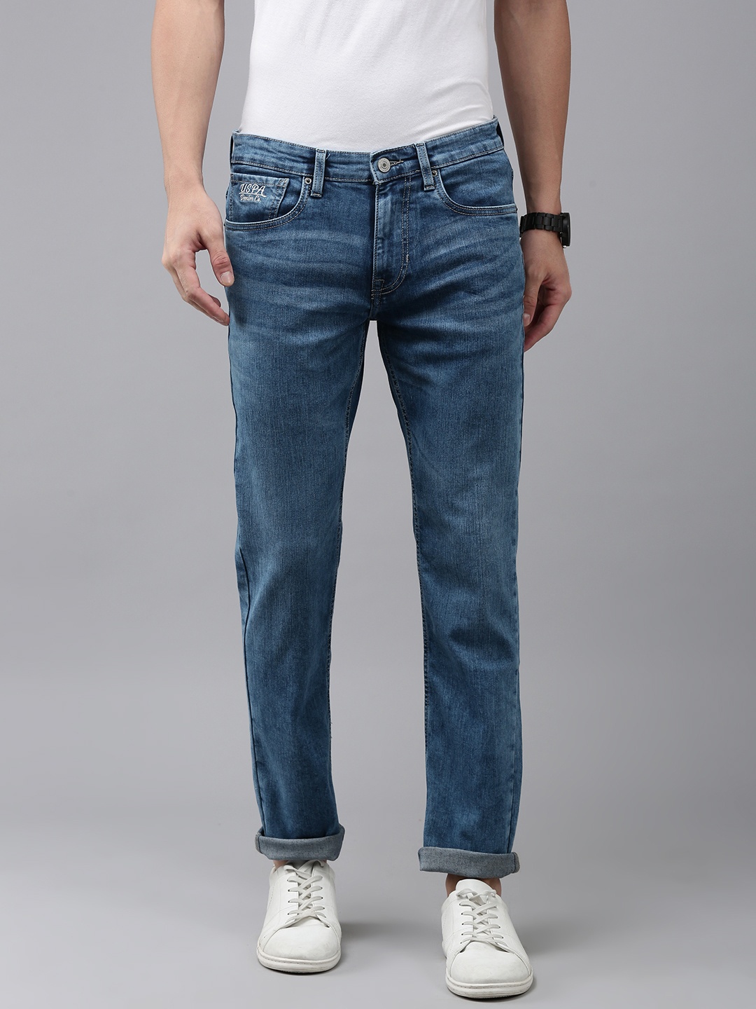 U.S. Polo Assn. Denim Co. Men Brandon Slim Tapered Heavy Fade Jeans, Blue