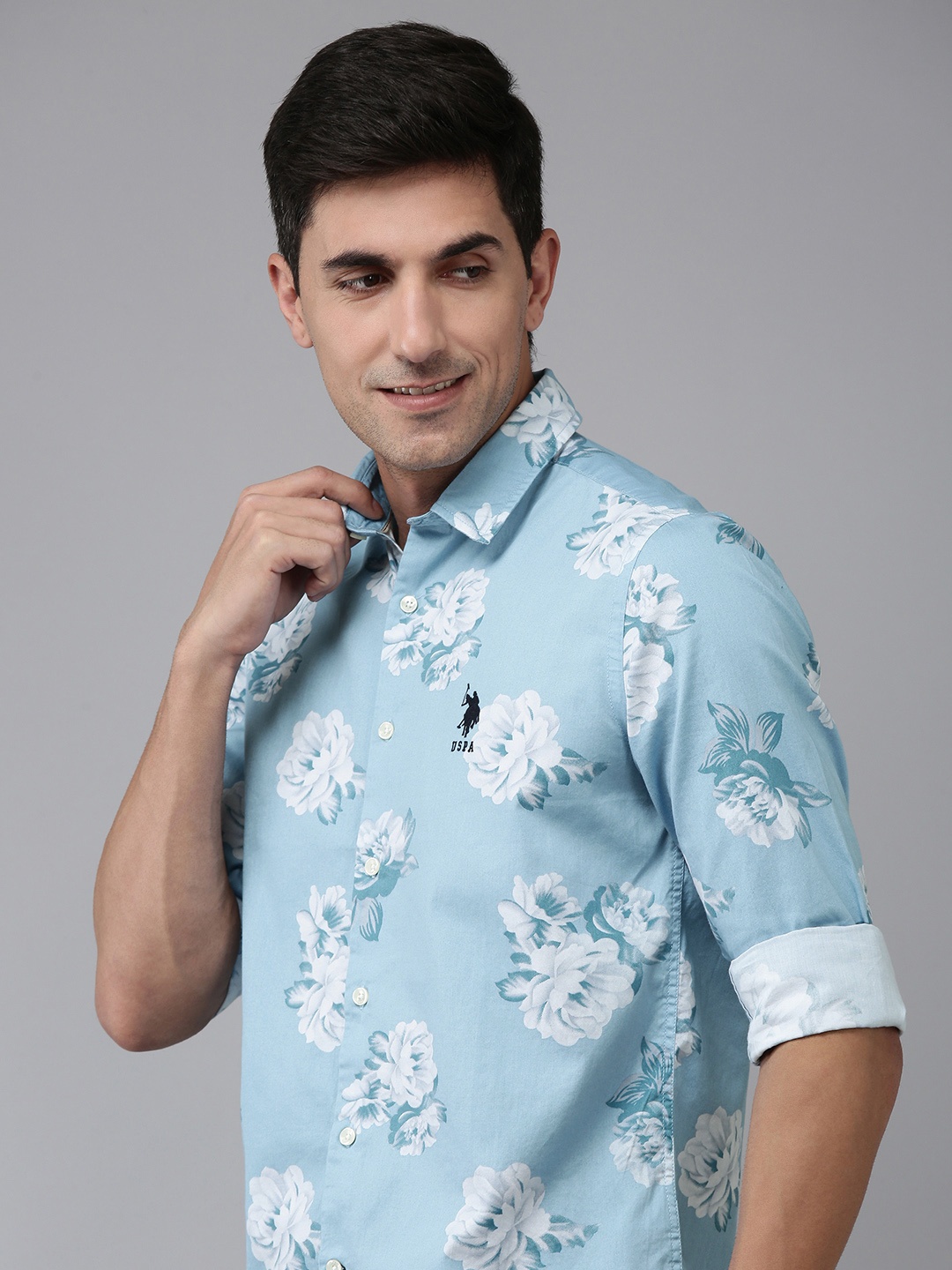 

U.S. Polo Assn. Denim Co. Slim Fit Floral Printed Pure Cotton Casual Shirt, Blue