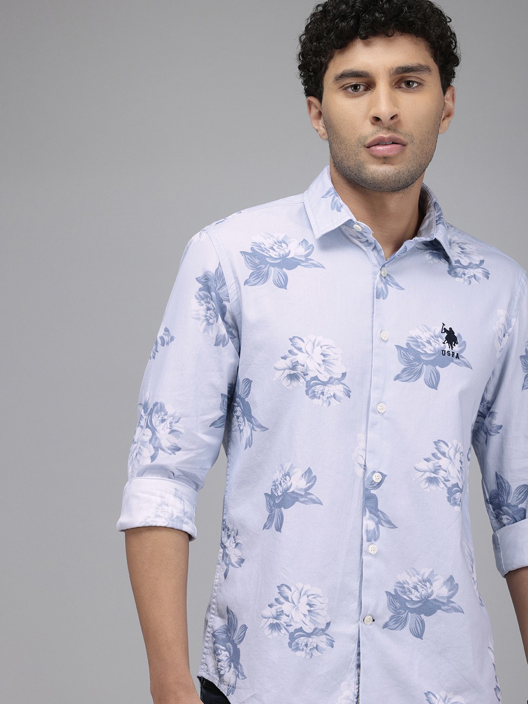 

U.S. Polo Assn. Denim Co. Pure Cotton Slim Fit Opaque Floral Printed Casual Shirt, Blue