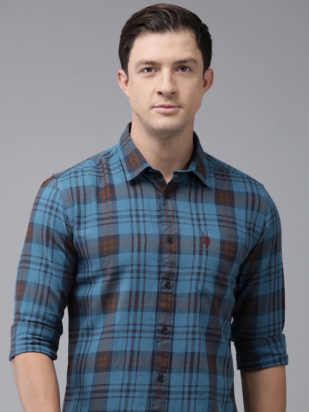 

U.S. Polo Assn. Denim Co. Pure Cotton Slim Fit Checked Casual Shirt, Blue