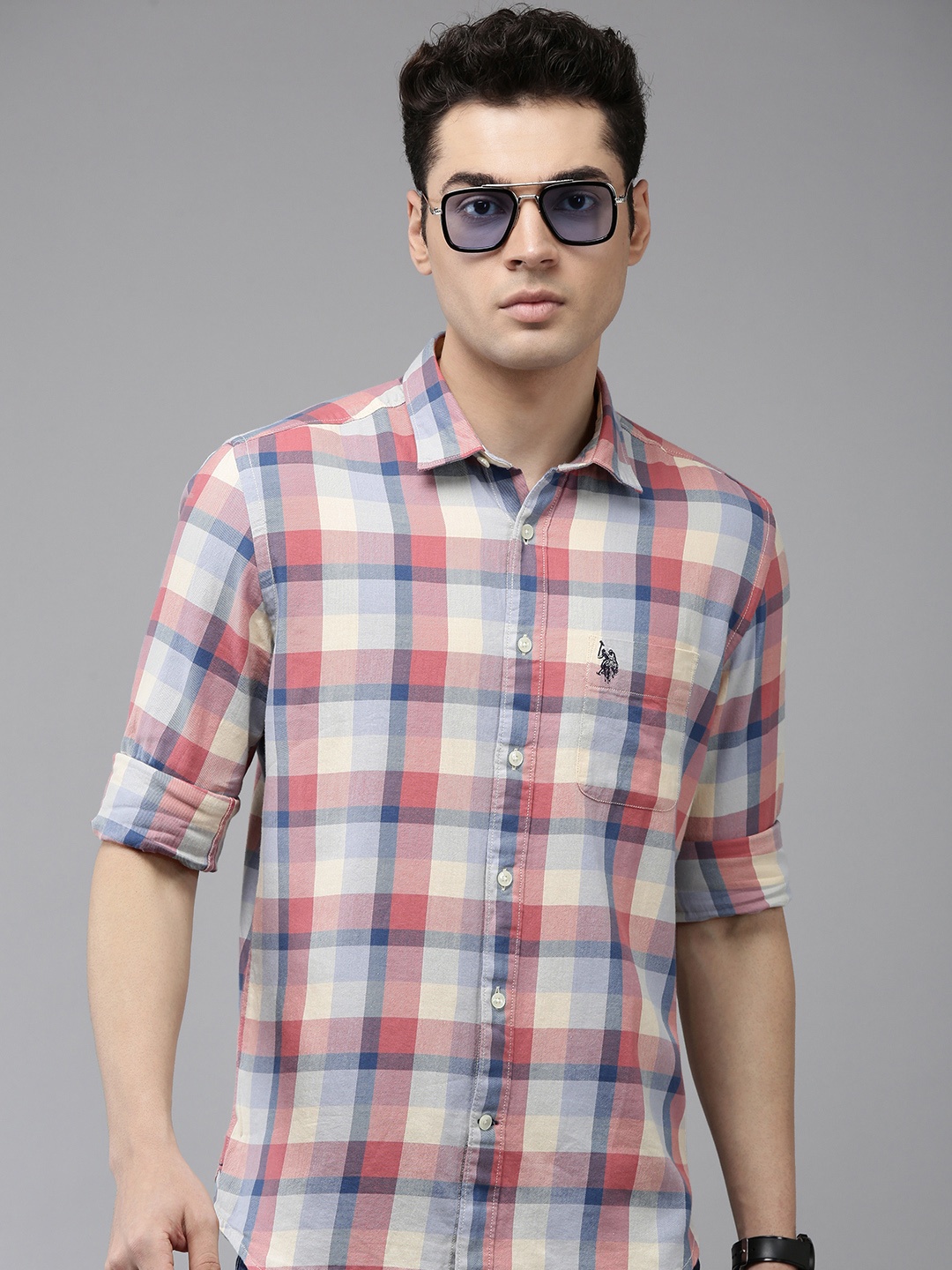 

U.S. Polo Assn. Denim Co. Pure Cotton Slim Fit Opaque Checked Casual Shirt, Multi