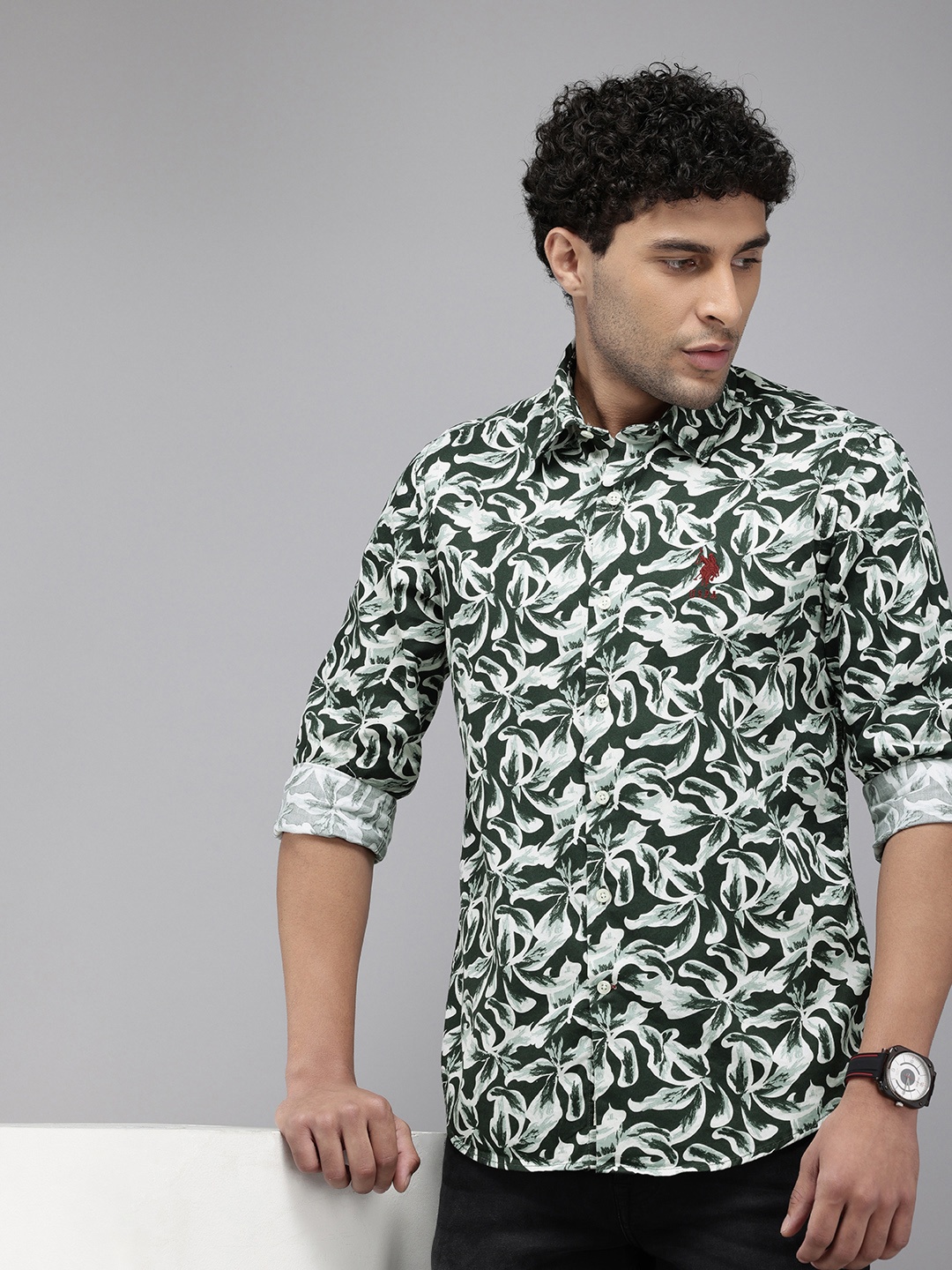 

U.S. Polo Assn. Denim Co. Pure Cotton Slim Fit Floral Printed Casual Shirt, Off white