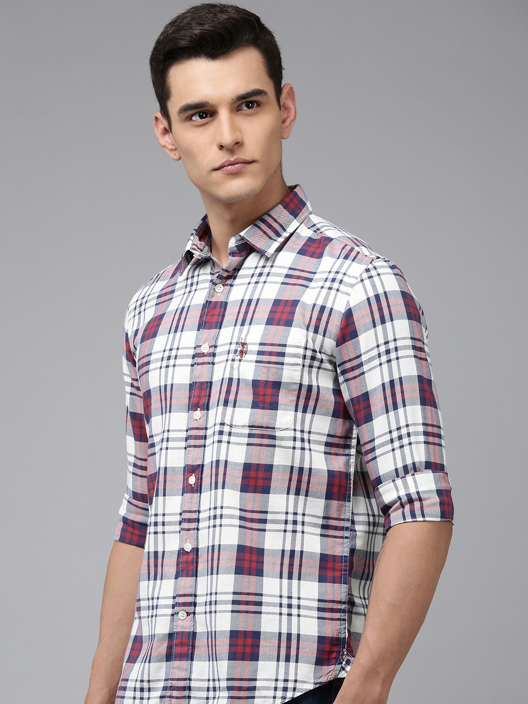 

U.S. Polo Assn. Denim Co. Slim Fit Checked Pure Cotton Casual Shirt, White