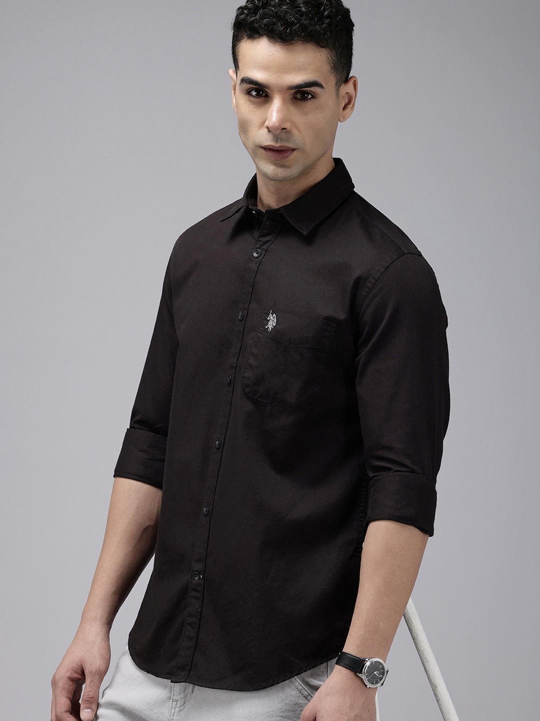 

U.S. Polo Assn. Denim Co. Pure Cotton Slim Fit Casual Shirt, Black