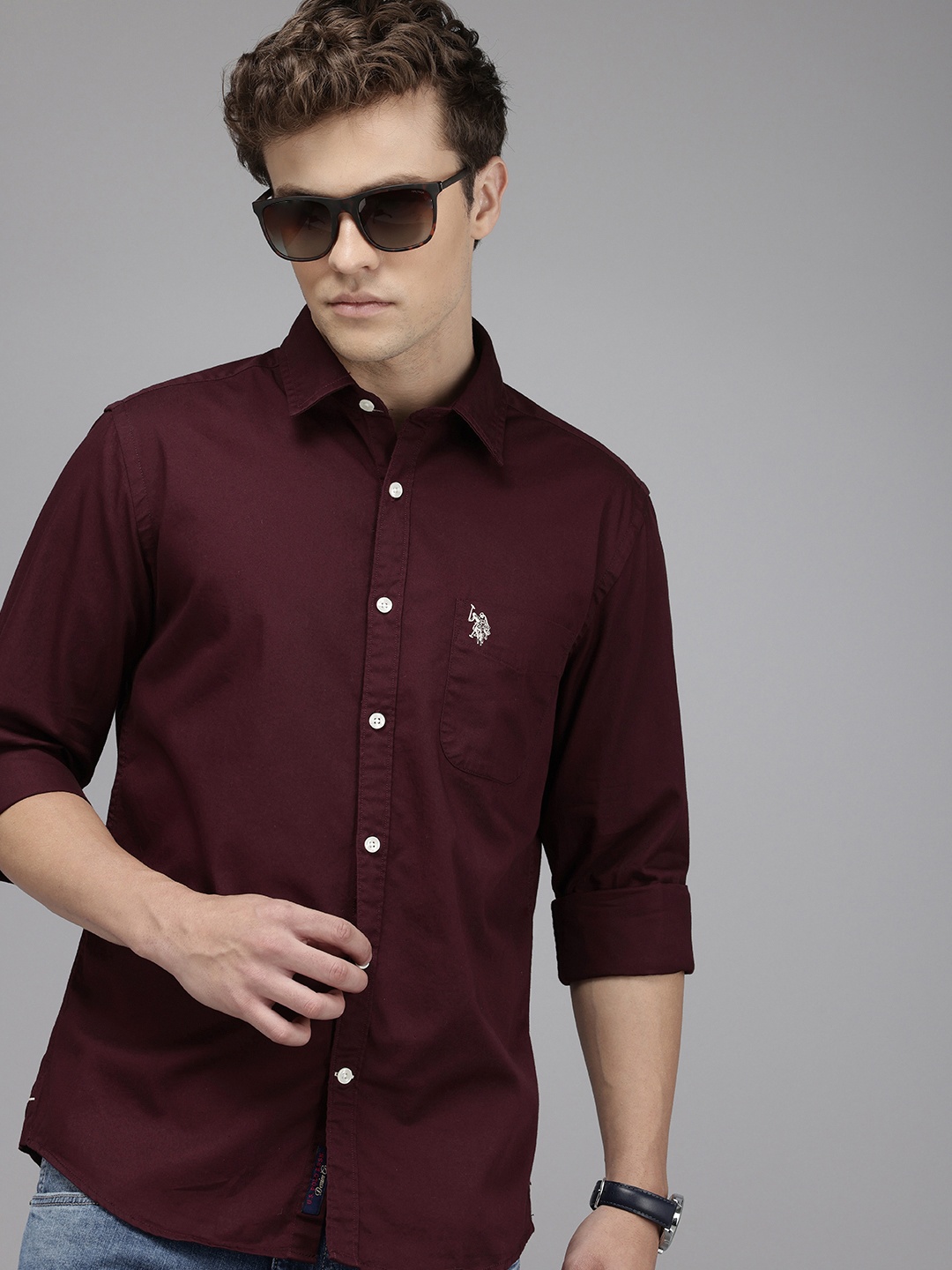 

U.S. Polo Assn. Denim Co. Pure Cotton Slim Fit Opaque Casual Shirt, Maroon