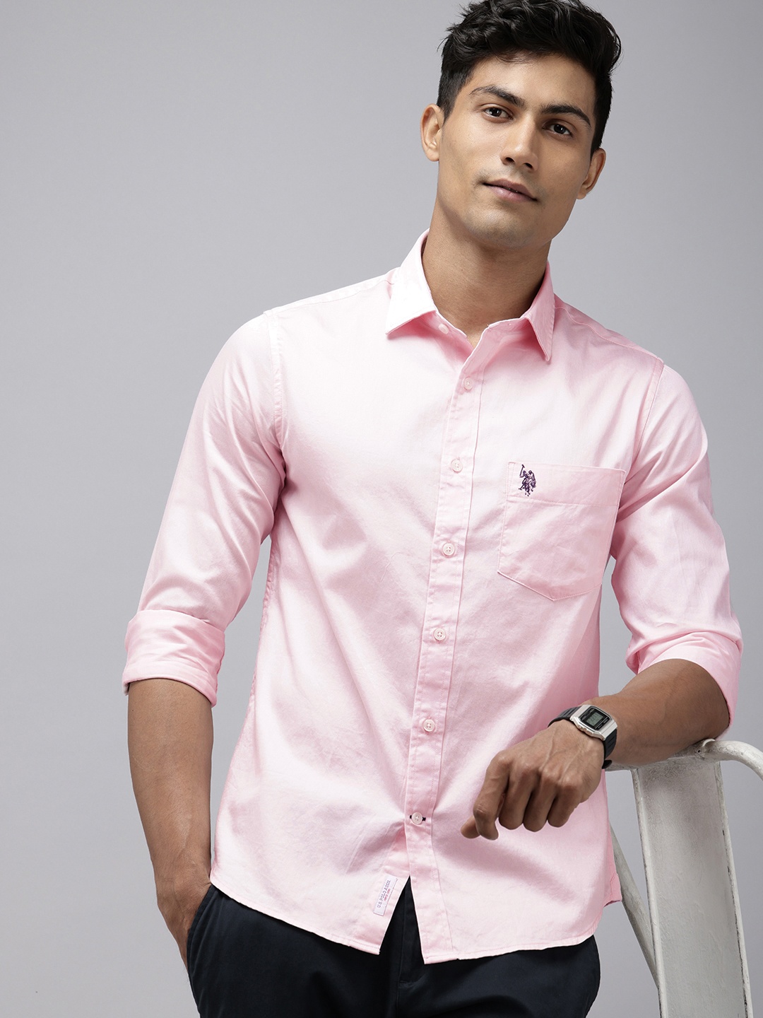 

U.S. Polo Assn. Tailored Fit Pure Cotton Casual Shirt, Pink