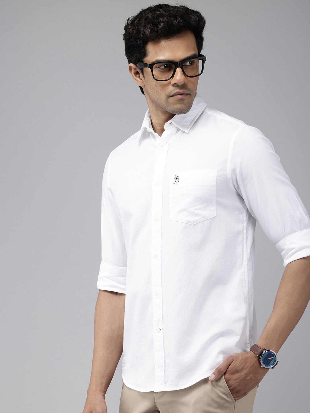 

U.S. Polo Assn. Tailored Fit Pure Cotton Casual Shirt, White