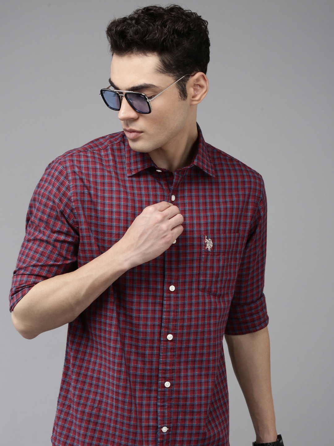 

U.S. Polo Assn. Tailored Fit Checked Pure Cotton Casual Shirt, Red