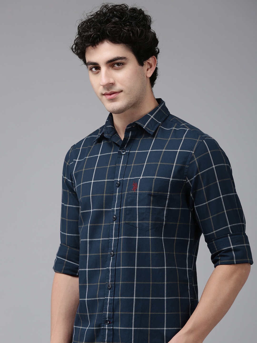 

U.S. Polo Assn. Pure Cotton Tailored Fit Checked Casual Shirt, Navy blue