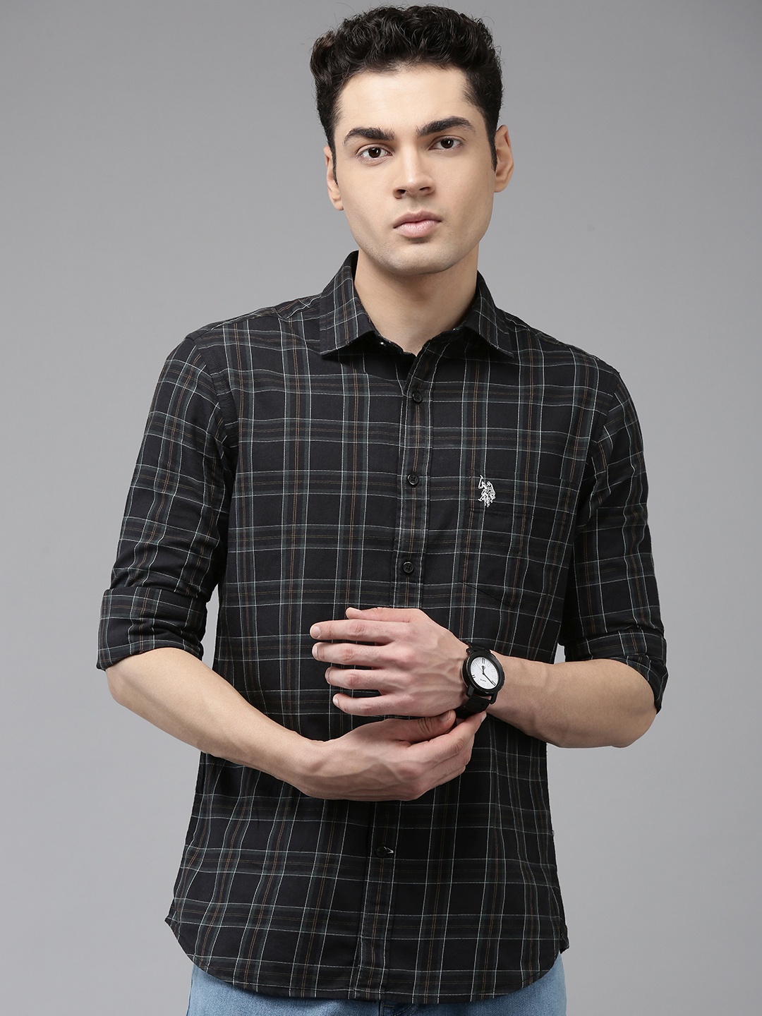 

U.S. Polo Assn. Pure Cotton Tailored Fit Tartan Checked Casual Shirt, Black