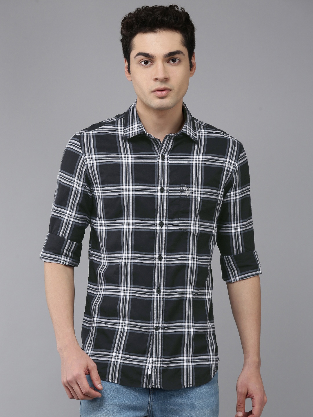 

U.S. Polo Assn. Pure Cotton Tailored Fit Tartan Checks Casual Shirt, Black