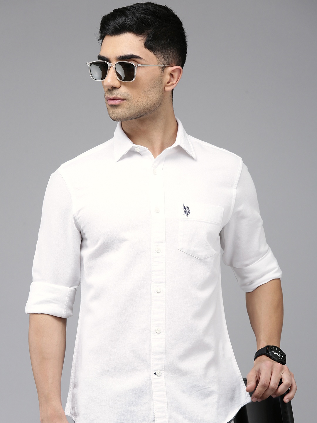 

U.S. Polo Assn. Tailored Fit Cotton Linen Opaque Casual Shirt, White