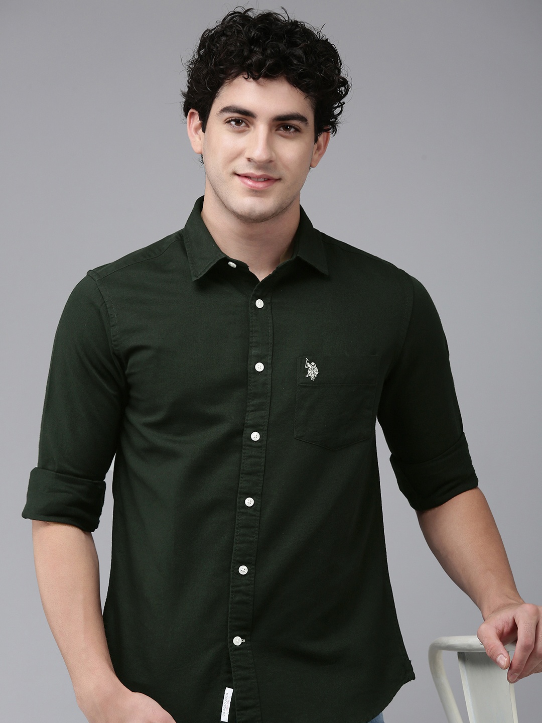 

U.S. Polo Assn. Tailored Fit Cotton Linen Casual Shirt, Black