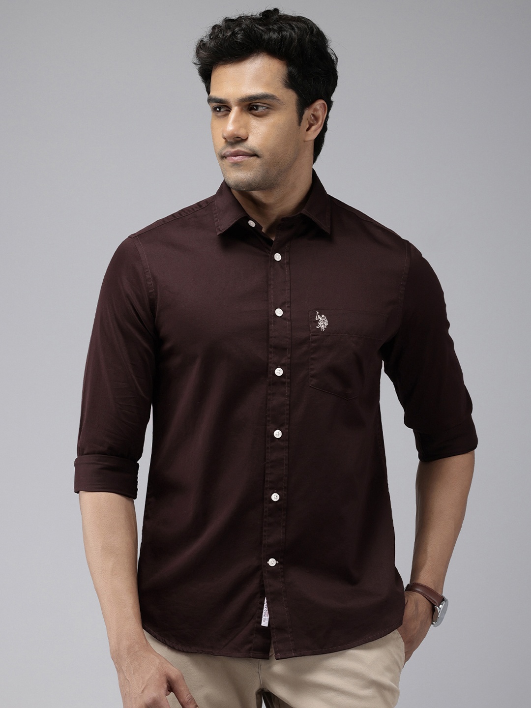 

U.S. Polo Assn. Tailored Fit Pure Cotton Casual Shirt, Brown