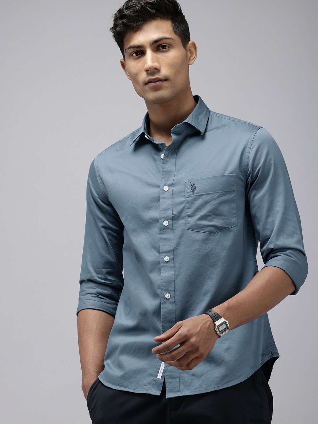 

U.S. Polo Assn. Tailored Fit Pure Cotton Casual Shirt, Blue