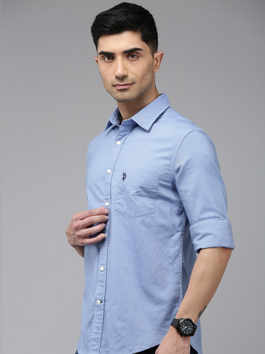 

U.S. Polo Assn. Tailored Fit Opaque Pure Cotton Casual Shirt, Blue