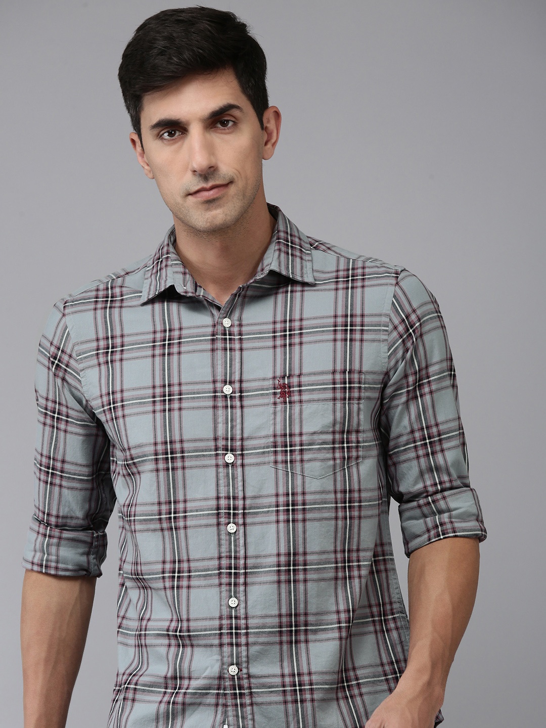 

U.S. Polo Assn. Tailored Fit Tartan Checks Pure Cotton Casual Shirt, Grey