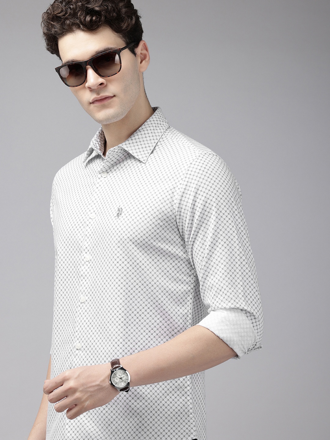 

U.S. Polo Assn. Pure Cotton Tailored Fit Opaque Printed Casual Shirt, White
