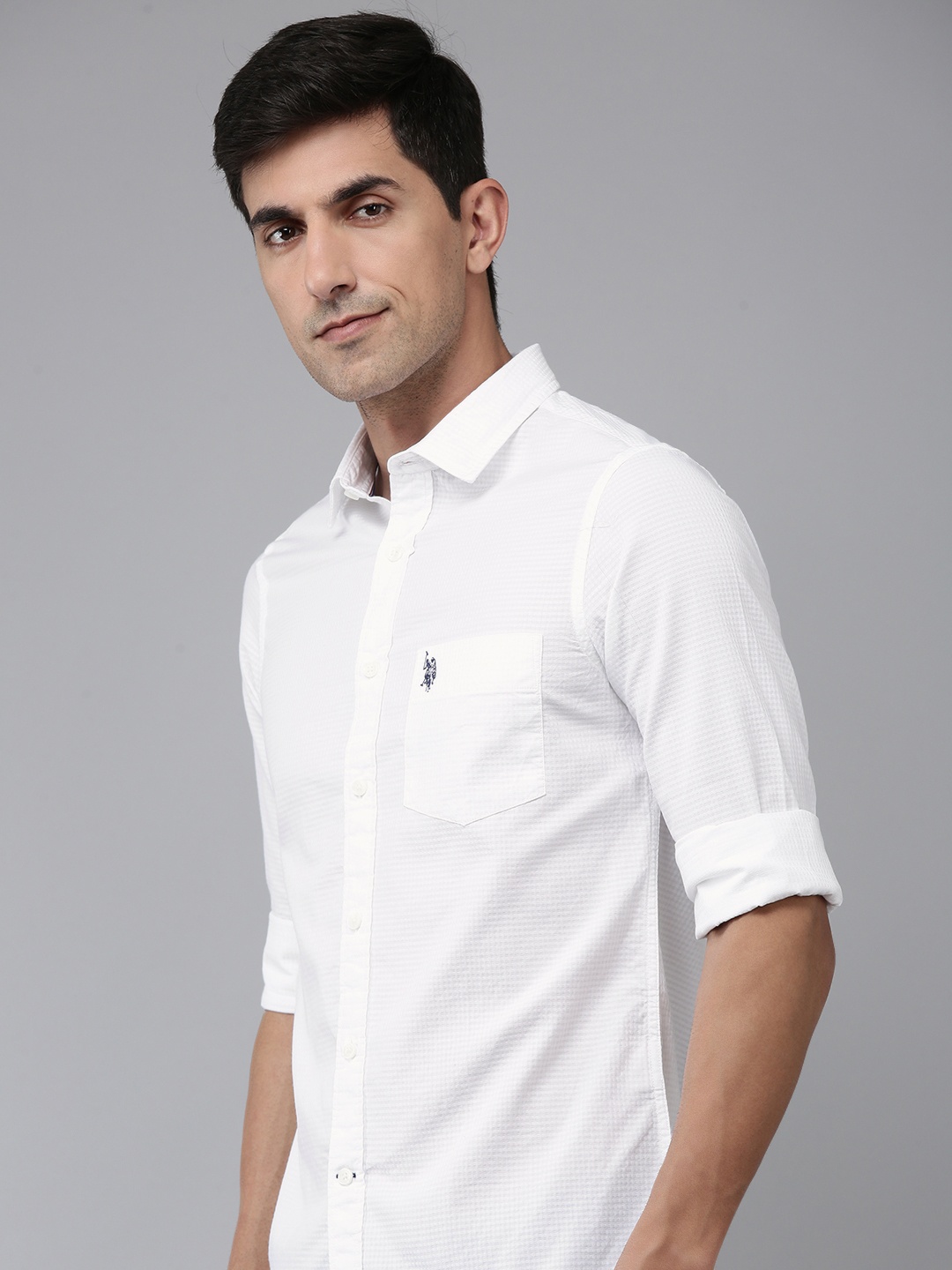 

U.S. Polo Assn. Tailored Fit Textured Self Design Pure Cotton Casual Shirt, White