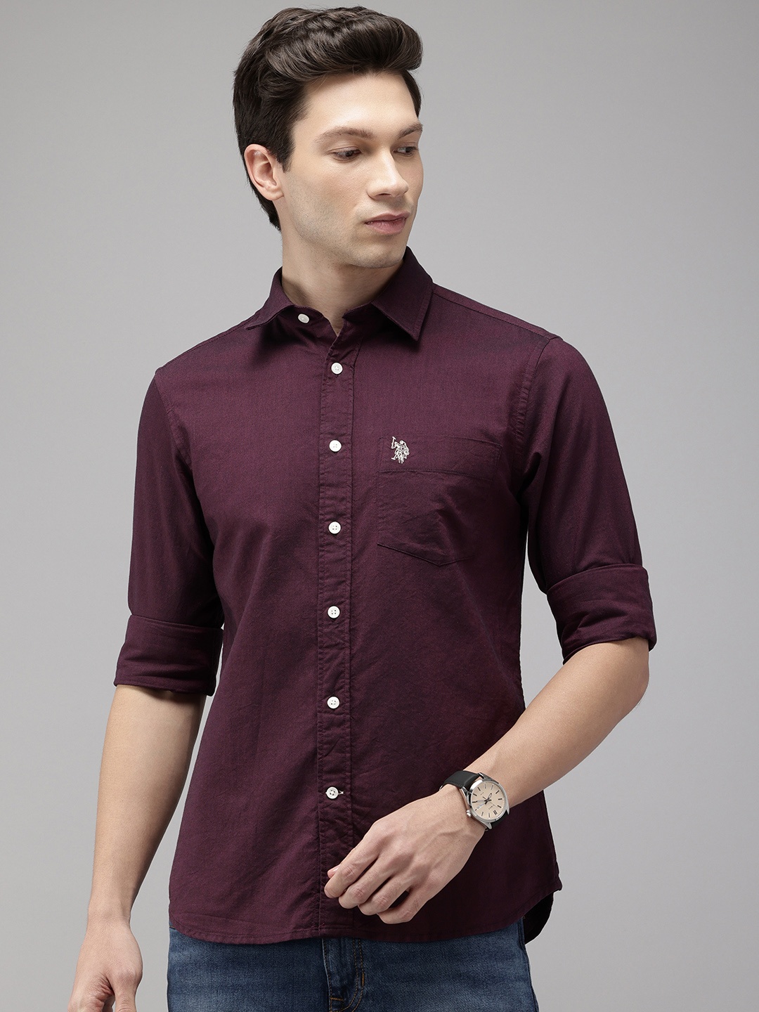 

U.S. Polo Assn. Tailored Fit Pure Cotton Casual Shirt, Burgundy