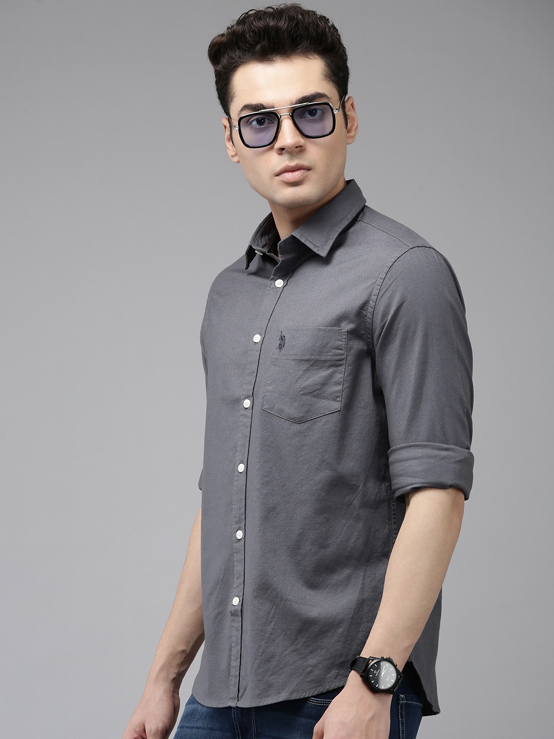

U.S. Polo Assn. Tailored Fit Pure Cotton Casual Shirt, Grey