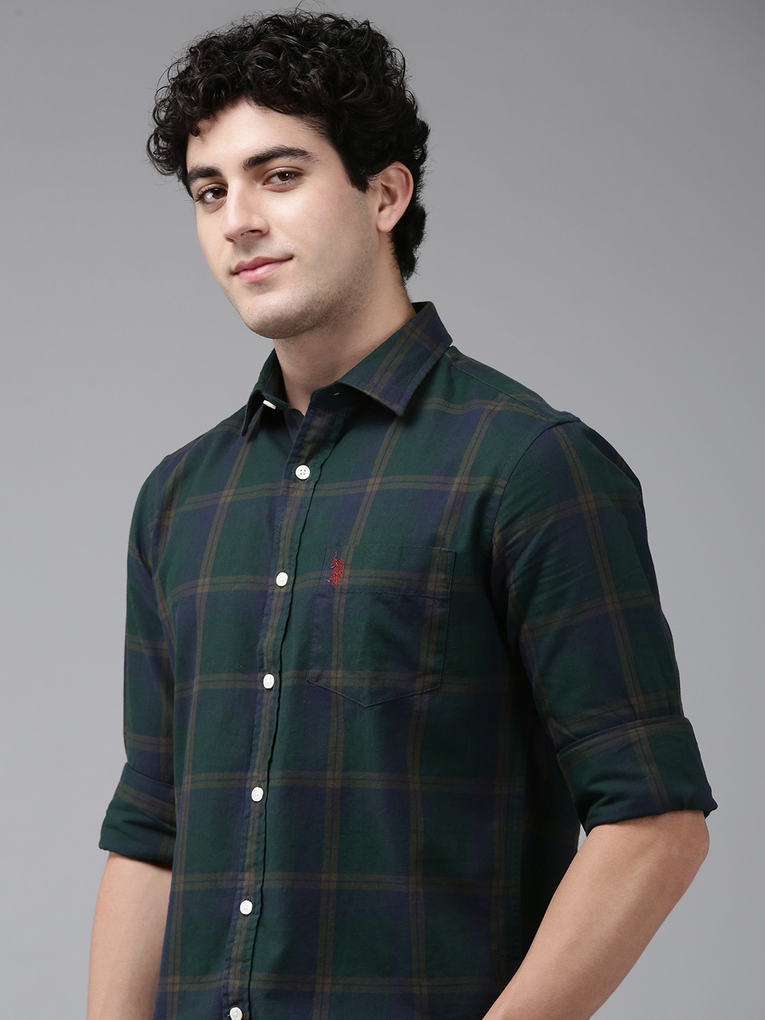 

U.S. Polo Assn. Pure Cotton Tailored Fit Tartan Checks Casual Shirt, Green