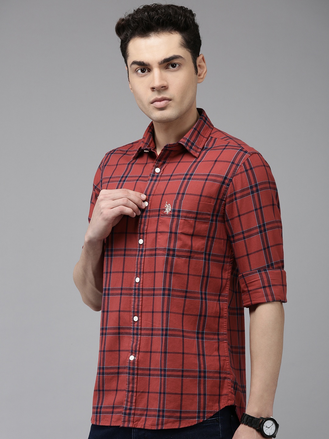 

U.S. Polo Assn. Pure Cotton Tailored Fit Checked Casual Shirt, Maroon