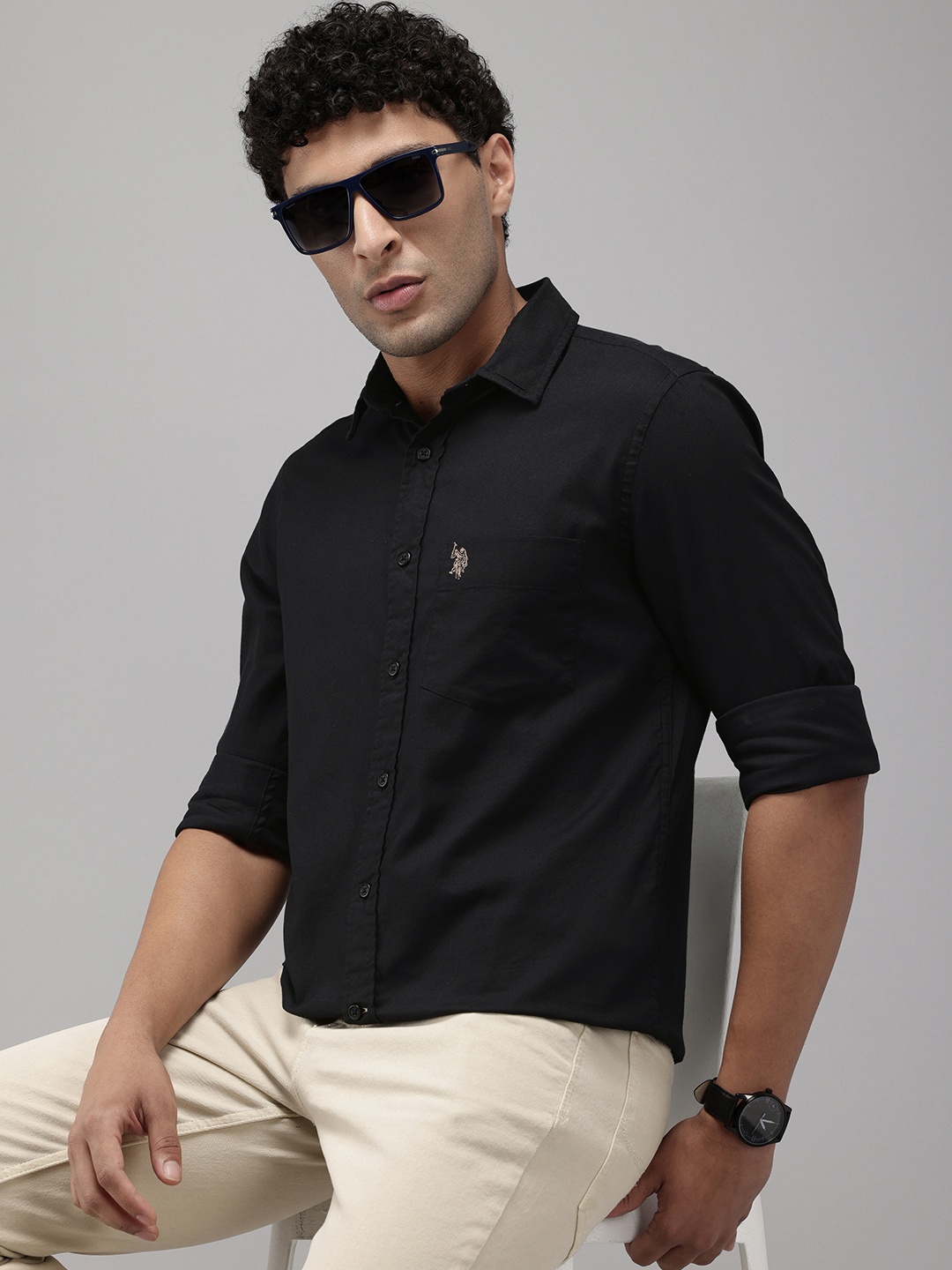 

U.S. Polo Assn. Tailored Fit Pure Cotton Casual Shirt, Black