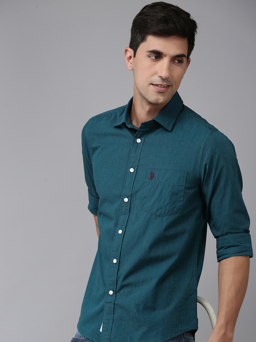 

U.S. Polo Assn. Tailored Fit Pure Cotton Casual Shirt, Teal