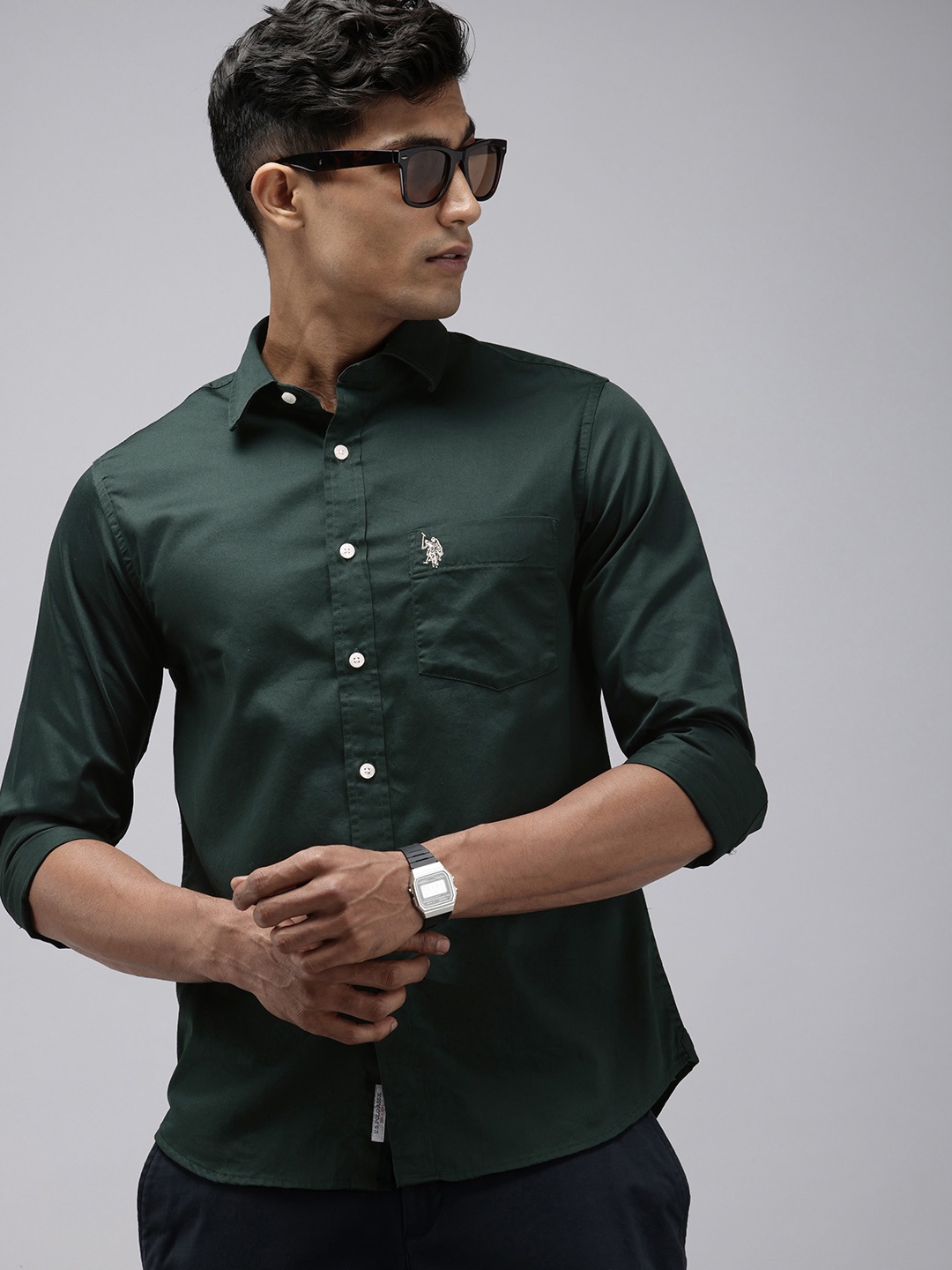 

U.S. Polo Assn. Tailored Fit Pure Cotton Casual Shirt, Green