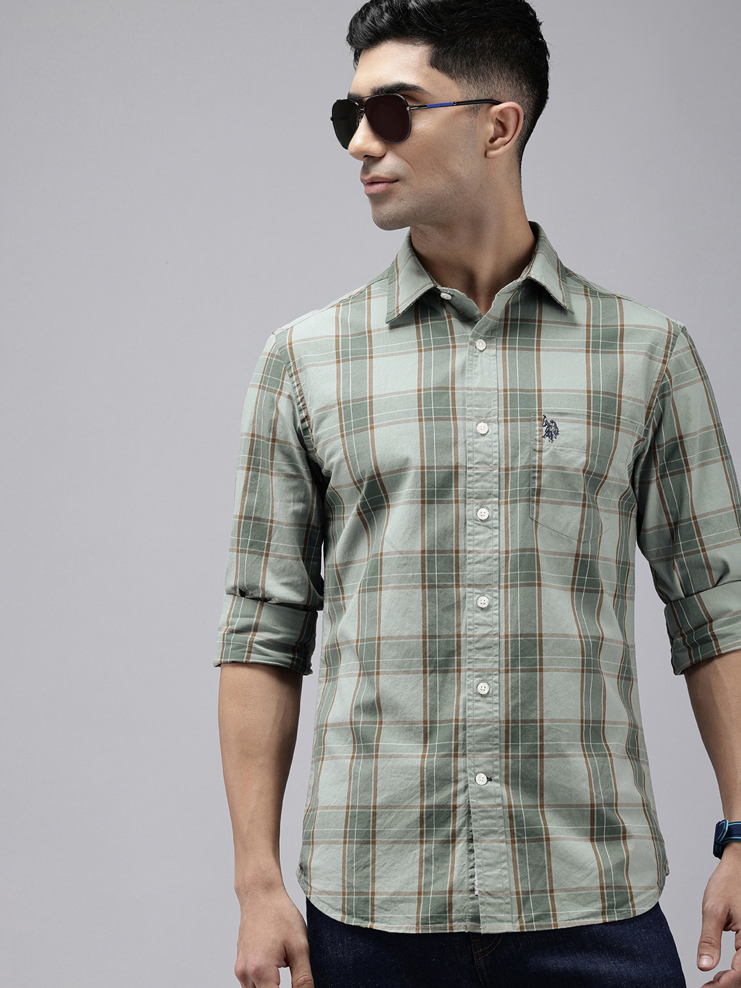 

U.S. Polo Assn. Pure Cotton Tailored Fit Tartan Checked Casual Shirt, Grey