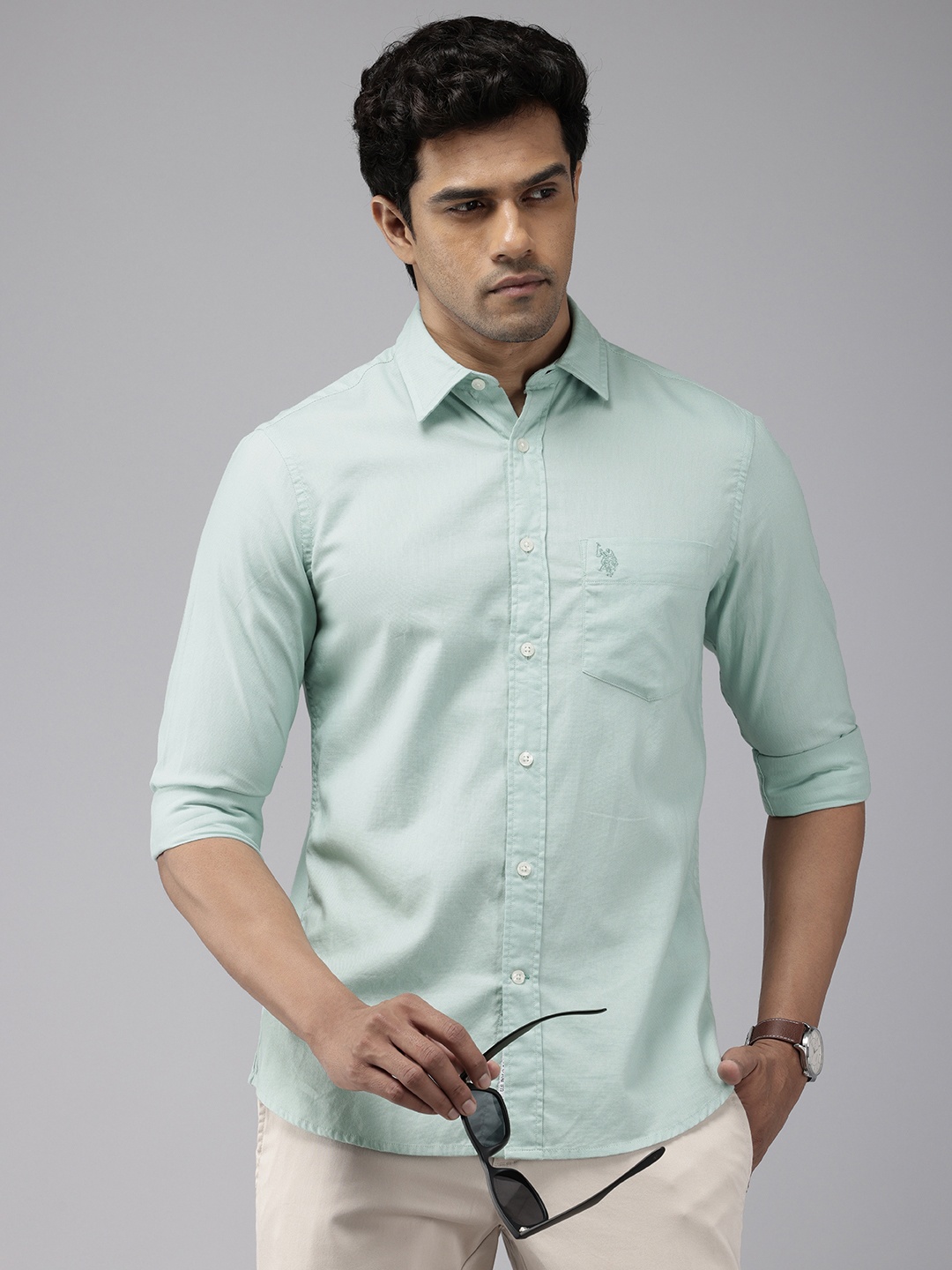 

U.S. Polo Assn. Pure Cotton Tailored Fit Opaque Casual Shirt, Green