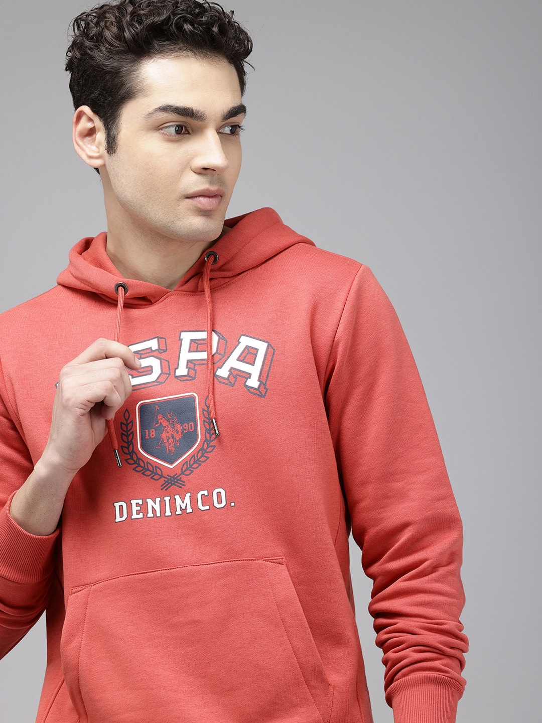 

U.S. Polo Assn. Denim Co. Brand Logo Printed Hooded Sweatshirt, Coral