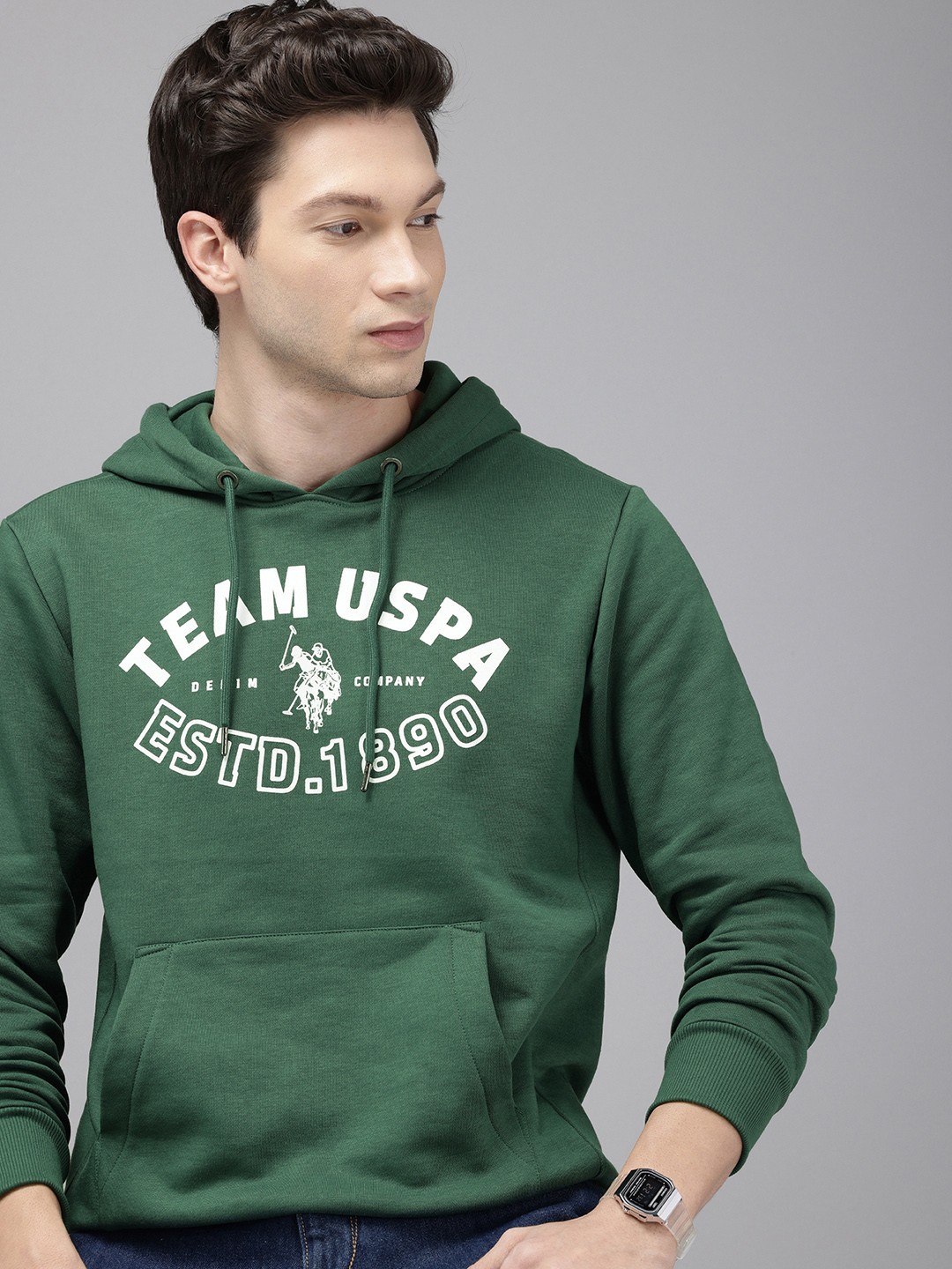 

U.S. Polo Assn. Denim Co. Brand Logo Printed Hooded Sweatshirt, Green