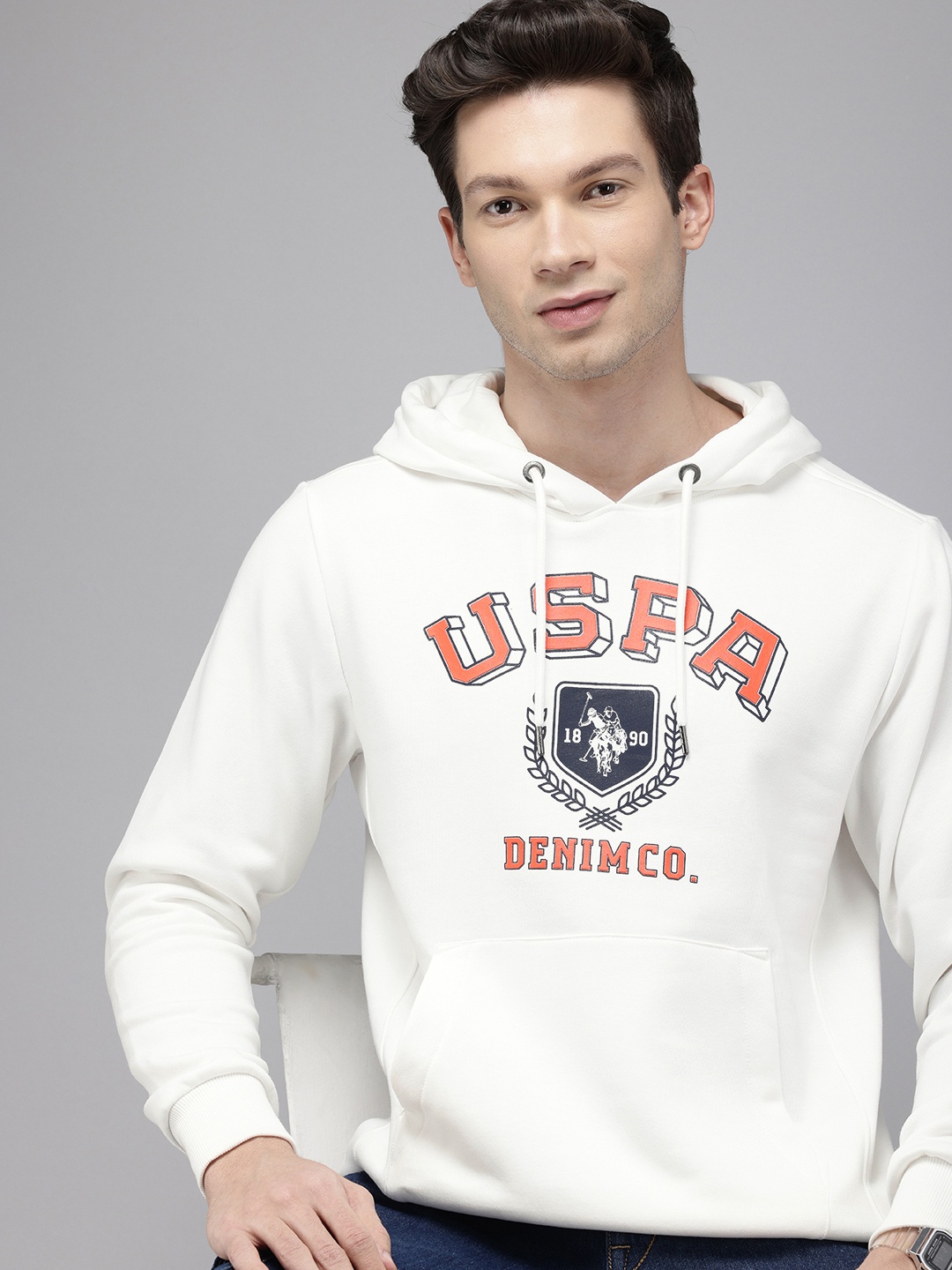 

U.S. Polo Assn. Denim Co. Brand Logo Printed Hooded Sweatshirt, White
