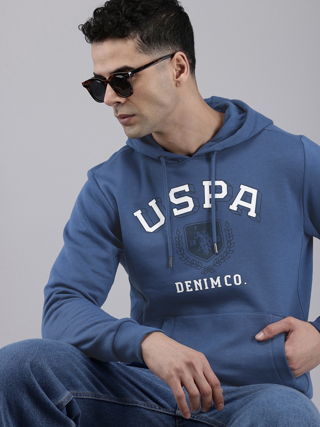 

U.S. Polo Assn. Denim Co. Brand Logo Printed Hooded Sweatshirt, Blue